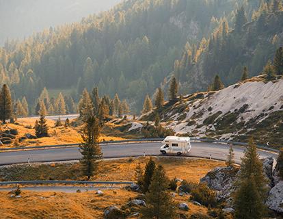 rv driving on mountain road